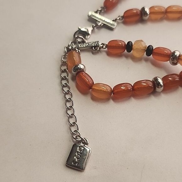 Chaps Double Strand Beaded Necklace Orange Black and Silver Tone Beads - Picture 3 of 5